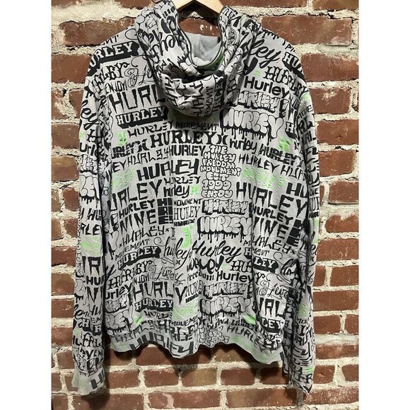 Vintage Y2K Hurley Full Zip AOP Hoodie Gray Green 2XL - Picture 3 of 3